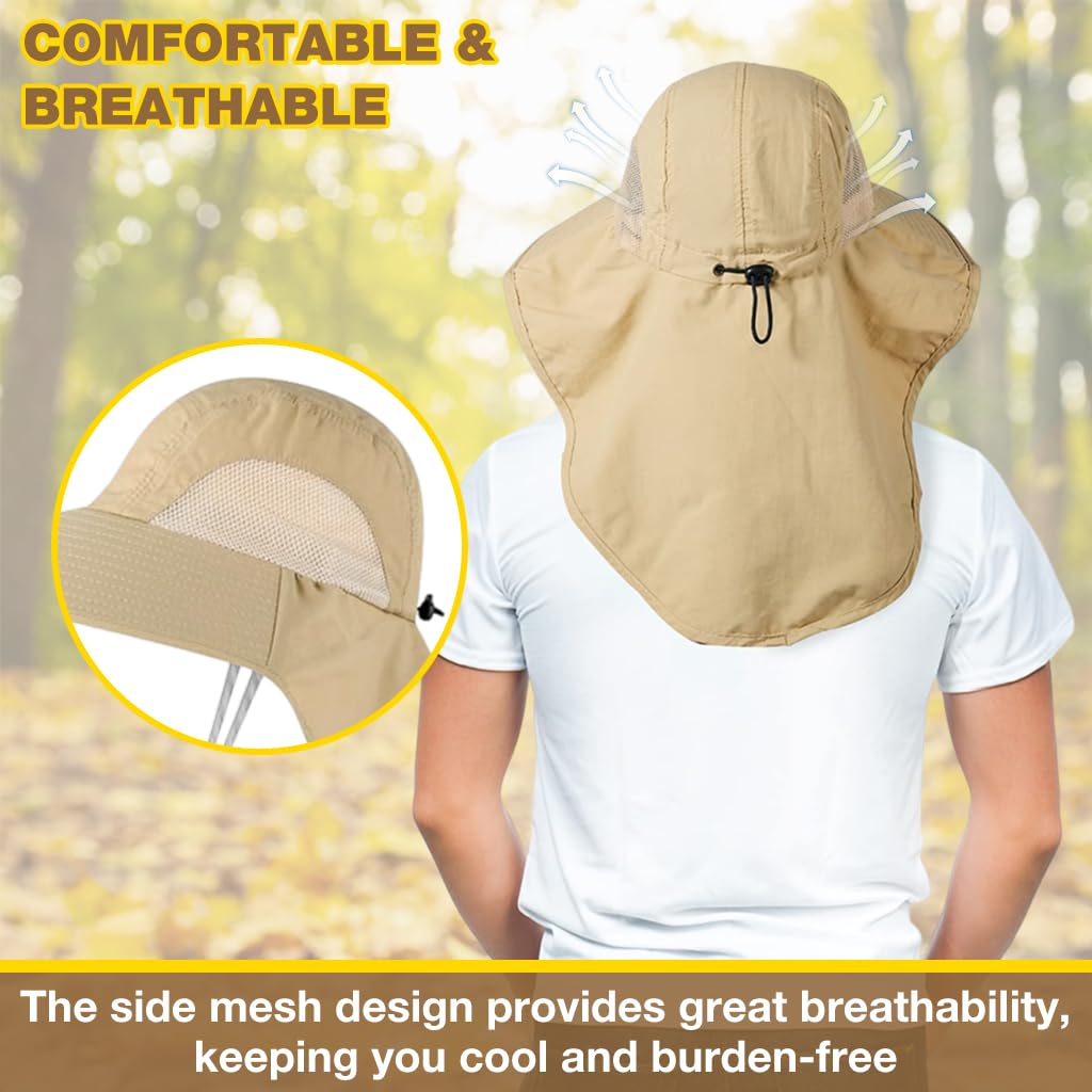 GUSTAVE® Ultra-Light Sun Hat for Women With Wide Brim & Neck Flap, UPF 50+ Protection, Adjustable Chin Strap, Breathable Side Mesh - Perfect For Hiking, Fishing & Gardening, Fits 22-24