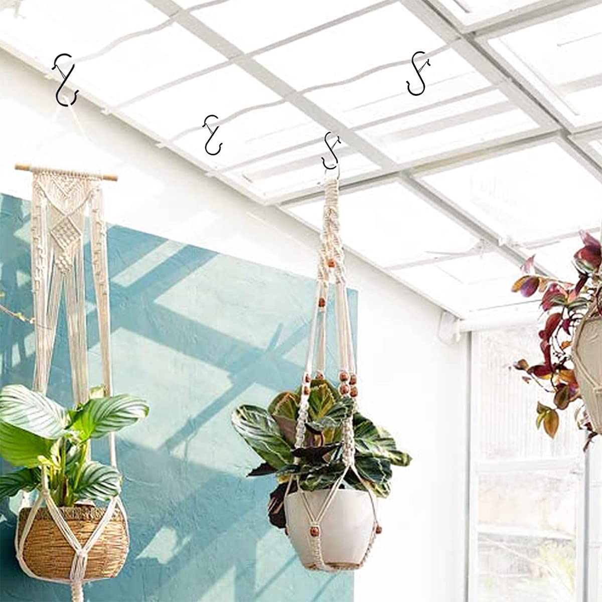 HASTHIP S Shaped Hooks for Kitchen and Closet with Press to Open Buckle Clip 10pcs 3.5 in | Black Metal Hanging Hooks for Plants Pots and Bags