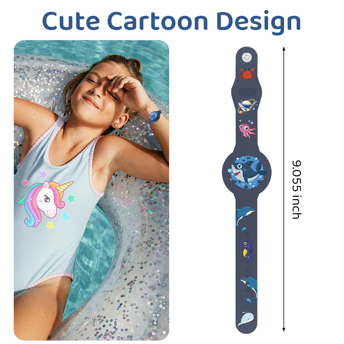 ZORBES Kids AirTag Bracelet Cartoon Shark Silicone Bracelet for AirTag Anti-Lost AirTag Bracelet Waterproof Full Cover Protection Silicone Cover for AirTag Adjustable Wrist Band for AirTag