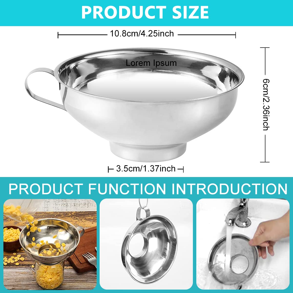 HASTHIP Canning Funnel for Kitchen Use with Handle featuring 4.3×1.4 in Wide Mouth 304 Stainless Steel