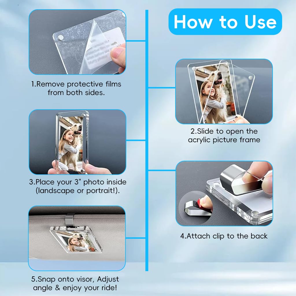 STHIRA Acrylic Photo Holder for Car Sun Visor with Magnetic Clip and 6x9cm Clear Frame | Pack of 2