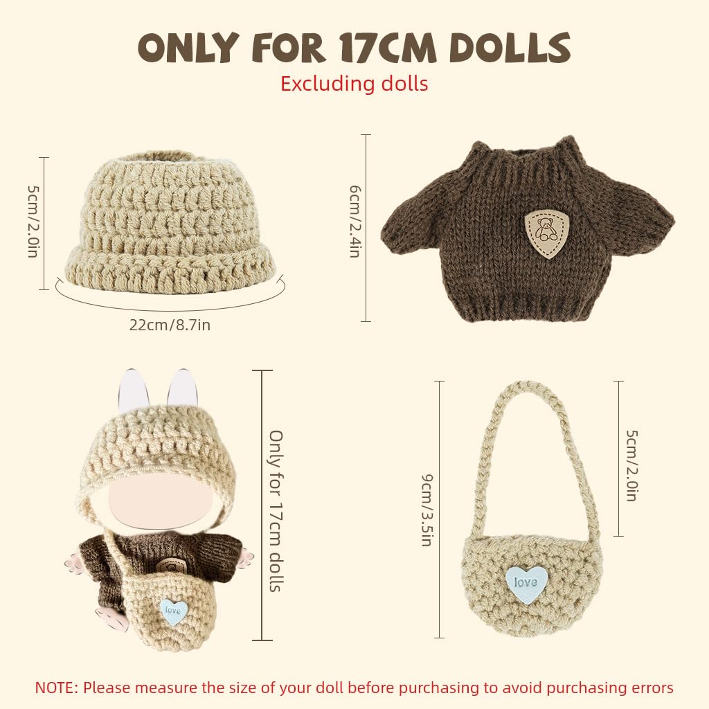 PATPAT Clothes for 17cm Dolls featuring 3 Piece Crochet Knit Outfit with Hat and Bag | Cute Dress Up Accessories