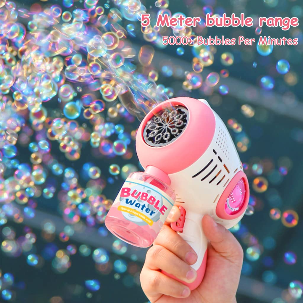 PATPAT Bubble Gun for Kids with 8 Nozzle LED Bubble Maker and 1 Bottle Solution | Pink Toy