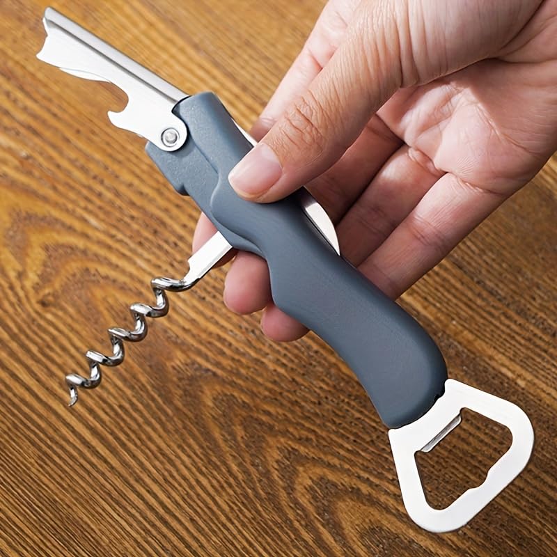 HASTHIP® 4-in-1 Bottle Opener, Multi-Function Corkscrew Tool for Wine, Beer, and Beverage Bottles-Blue