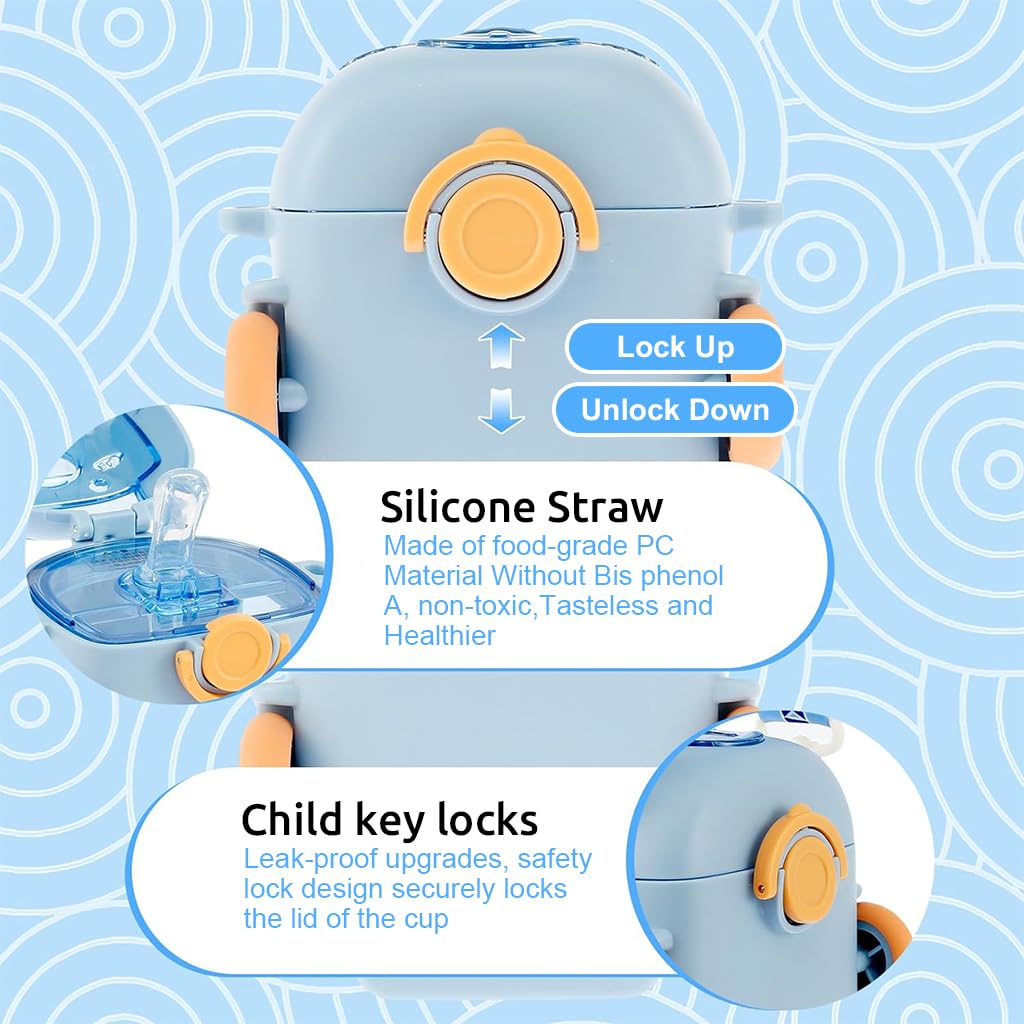 SNOWIE SOFT Water Bottle for Kids with Integrated Silicone Straw and 500ml Capacity | BPA-Free School Bottle with Shoulder Strap