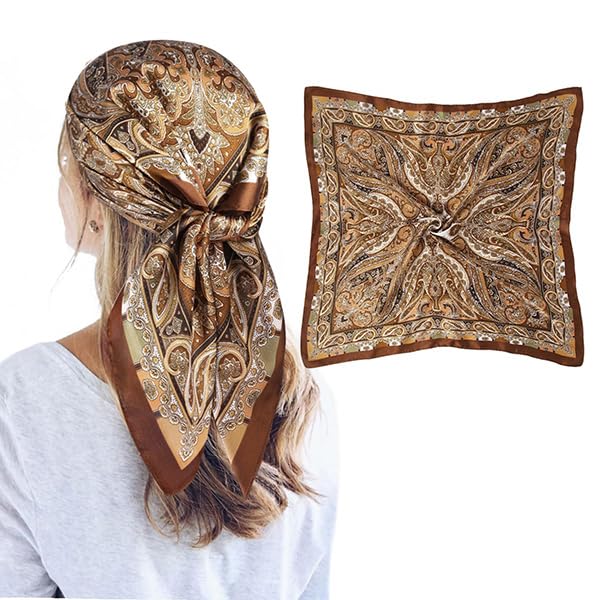 SANNIDHI Silk Like Head Scarf for Women featuring 35x35 in Boho Floral Print | Hair Wrapping and Sleeping