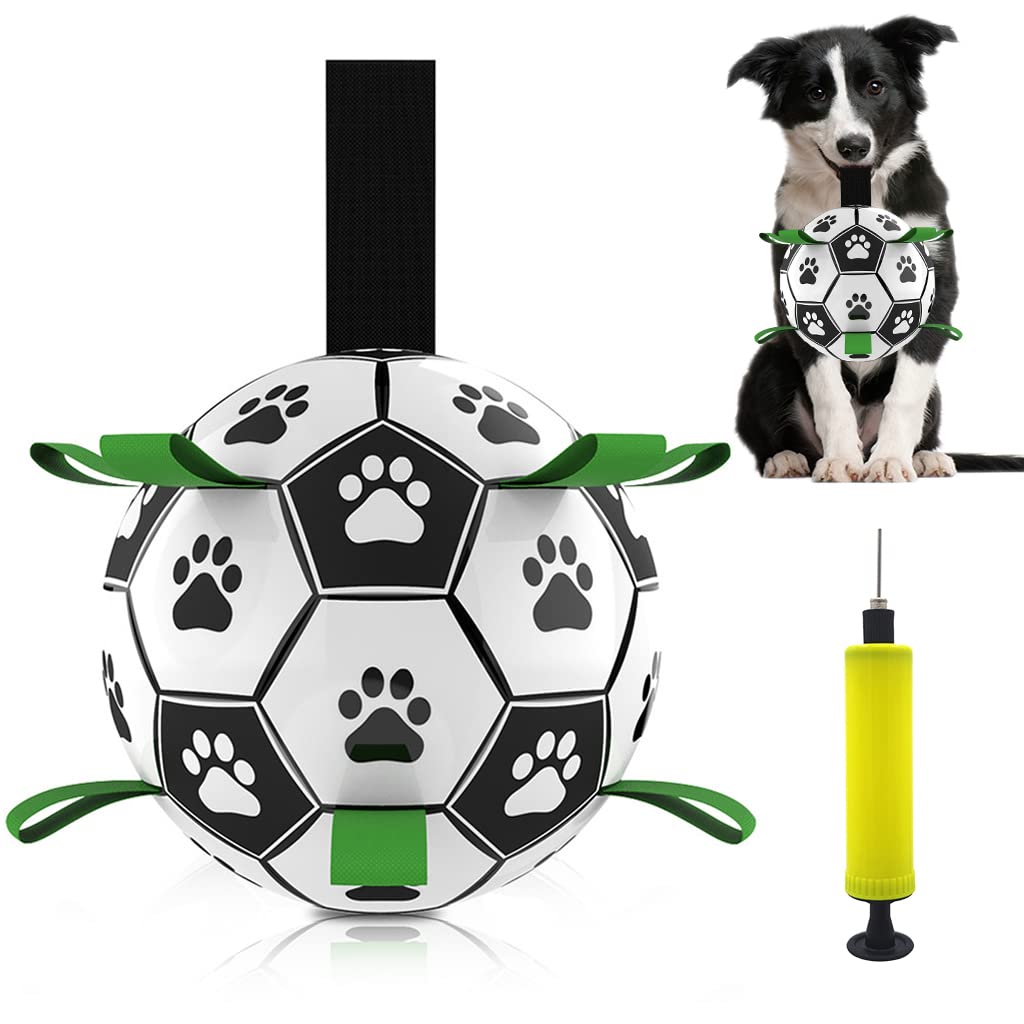 Qpets® 6 Inch Dog Ball for Small Dogs Soccer Ball with Straps, Interactive Dog Toys Throw and Catch Toy, Dog Water Toy, Durable PU Dog Balls for Small & Medium Dogs