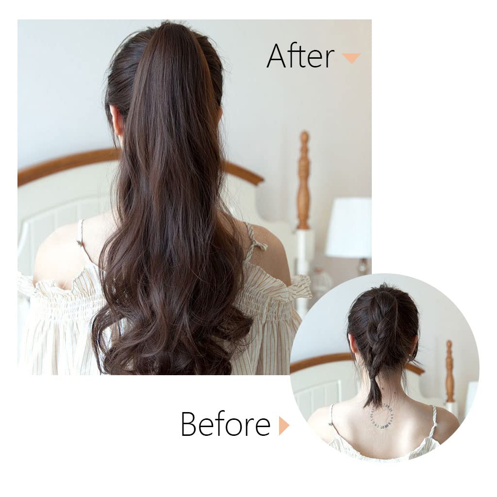 MAYCREATE Long Ponytail Hair Extension for Women with Clip Claw | 22 Inch Brown Synthetic Curly Hairpiece