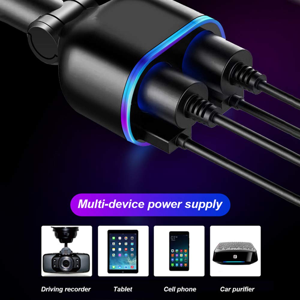 STHIRA 5-in-1 100W PD Car Charger with Dual 27.56-Inch Retractable Type-C Cables and LCD Display