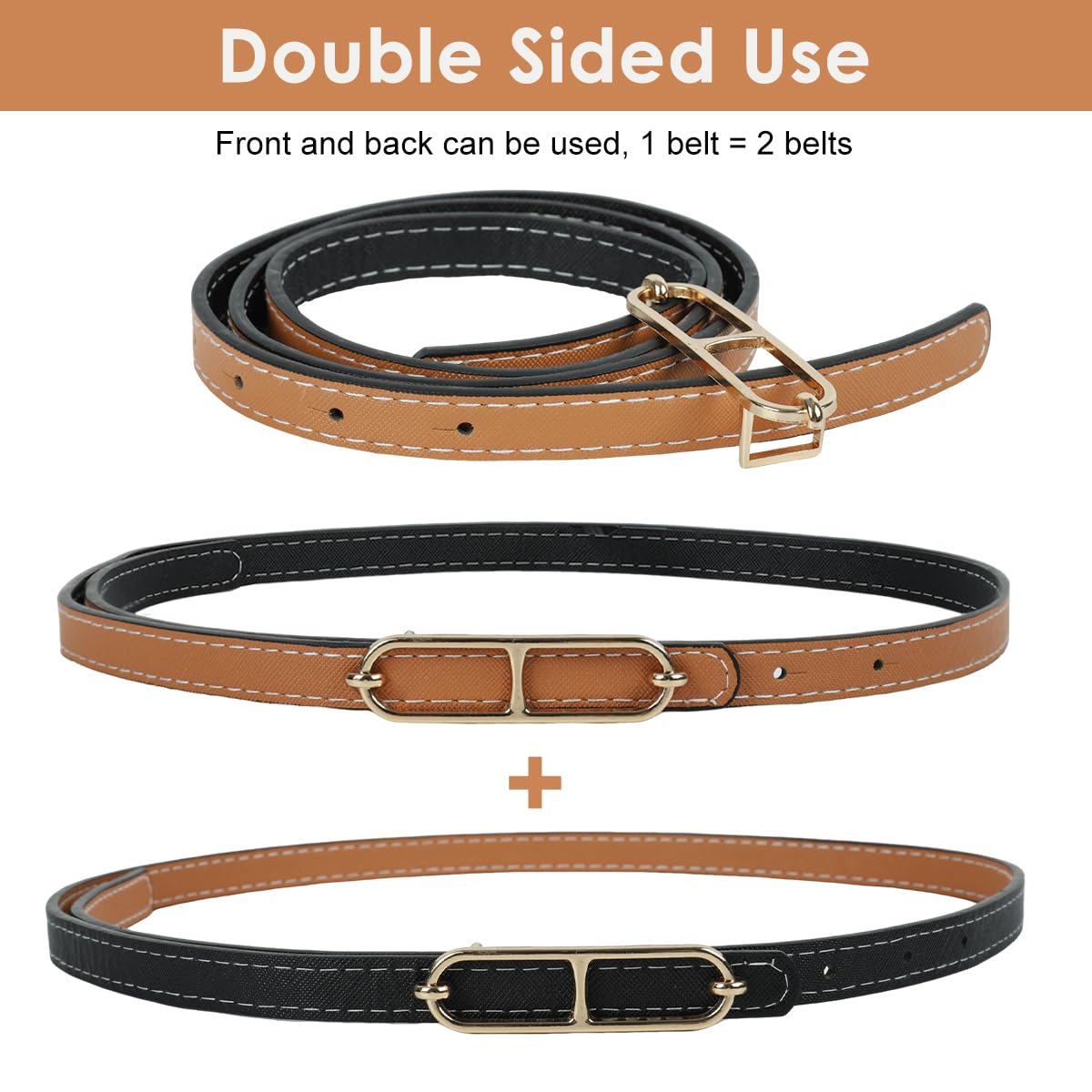 SANNIDHI Belt for Women featuring Reversible Dual Color Design in PU Leather with Gold Buckle