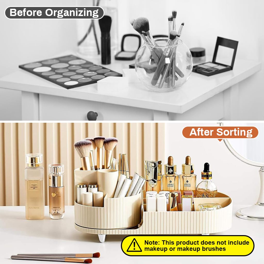 HANNEA Makeup Organizer Box for Vanity featuring 360° Rotating Storage and 34.5×14.7×14.3 cm Compact ABS Design