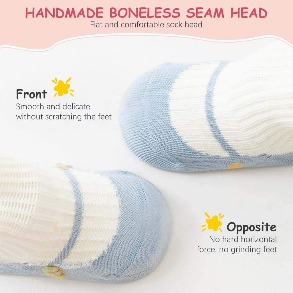 SNOWIE SOFT toddlers socks for 0-1 year boys and girls with anti-slip grips | 5 pairs breathable cotton ankle design
