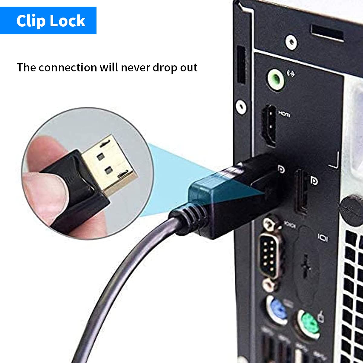 Verilux DisplayPort to HDMI Cable 6ft for Monitor & Projector with Latch Design | Gold-Plated Connectors Supporting 4K@30Hz