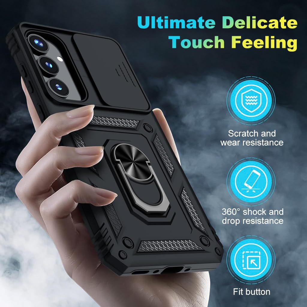ZORBES Samsung Galaxy A35 Phone Case with Magnetic Kickstand Ring and Slide Camera Cover | Black PC and TPU Shockproof Protection