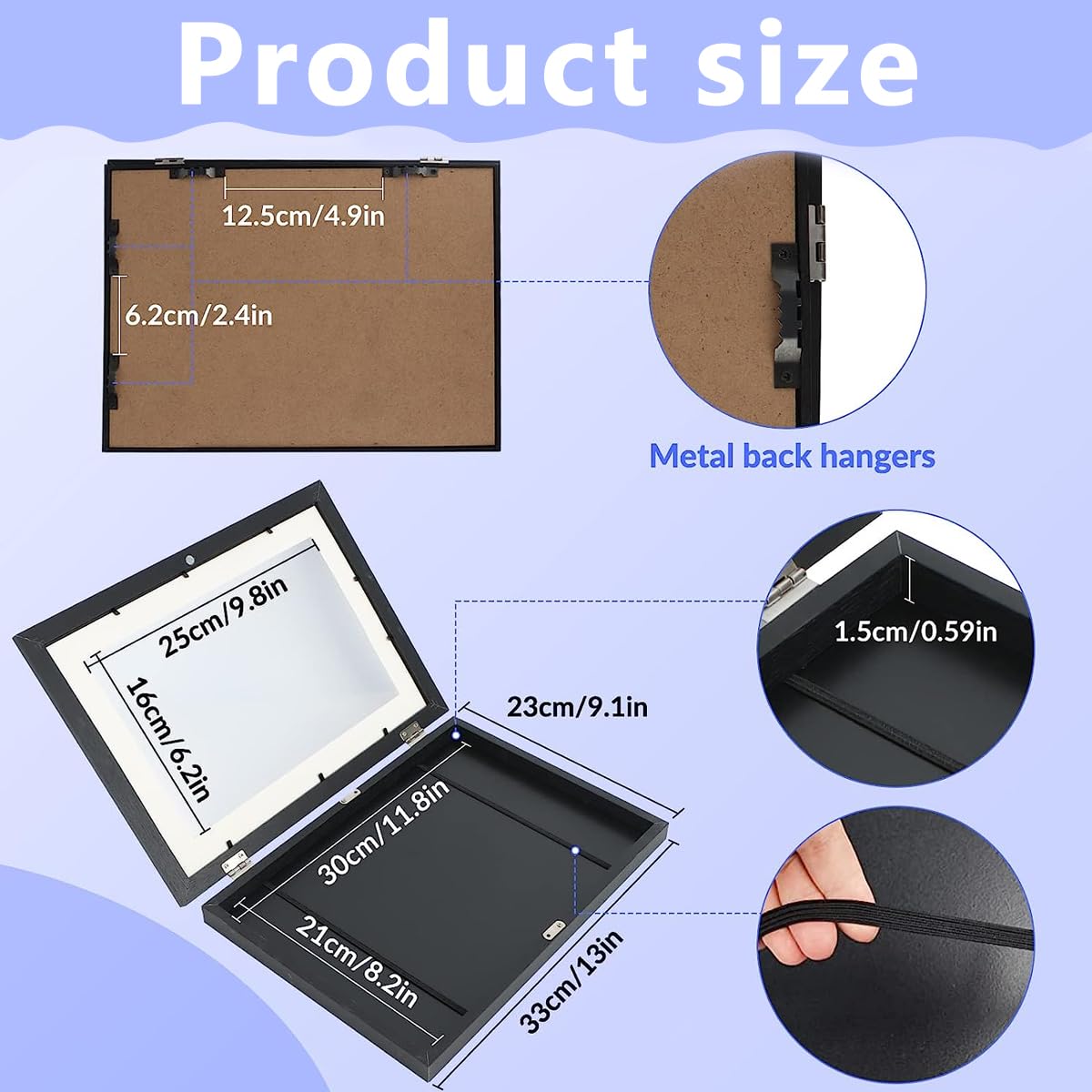 HASTHIP Kids Artwork Picture Frame for 8.3x11.8 in Art with 180° Front Opening Black Wall Display | Holds 50 Pcs