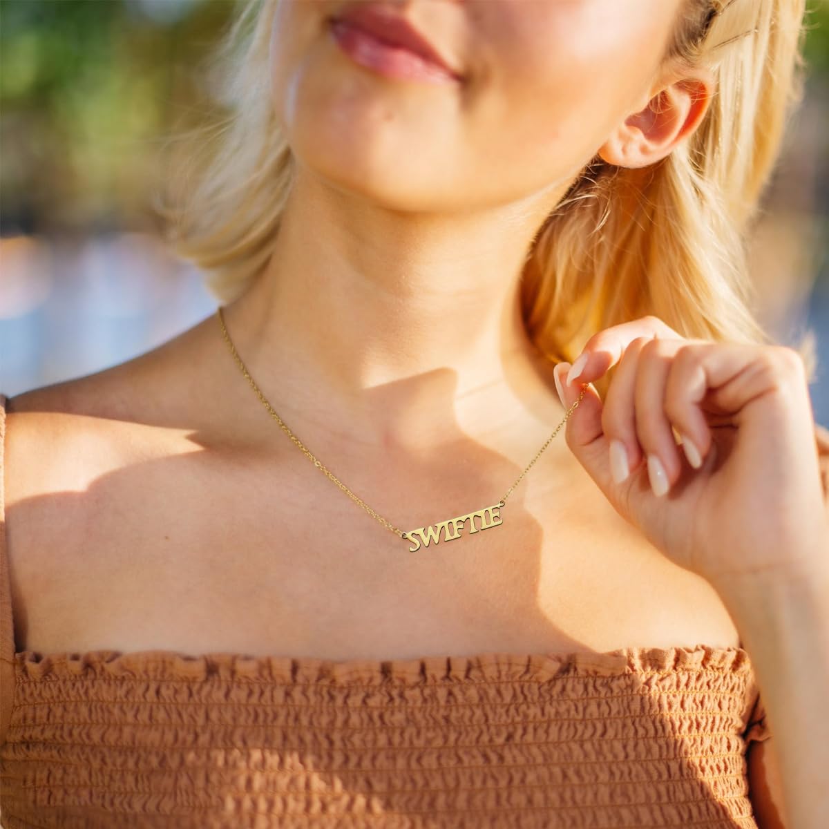 Venzina Taylor Necklace for Women featuring Swift Pendant in Gold Plated Stainless Steel | Gift for Fans