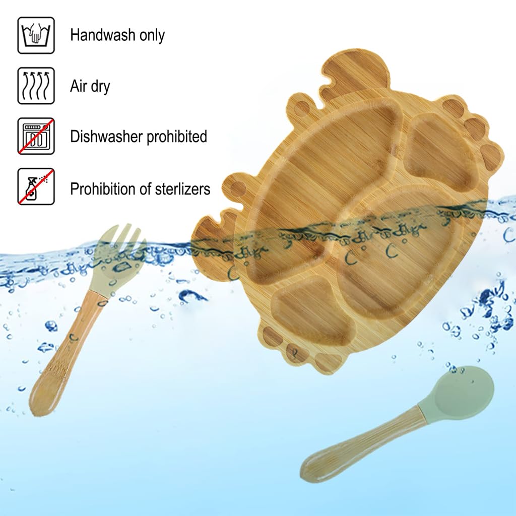 SNOWIE SOFT Baby Plate Kit for Toddlers with 3 Pcs Set featuring Suction Cup Bamboo Dish | BPA-Free and Dishwasher Safe