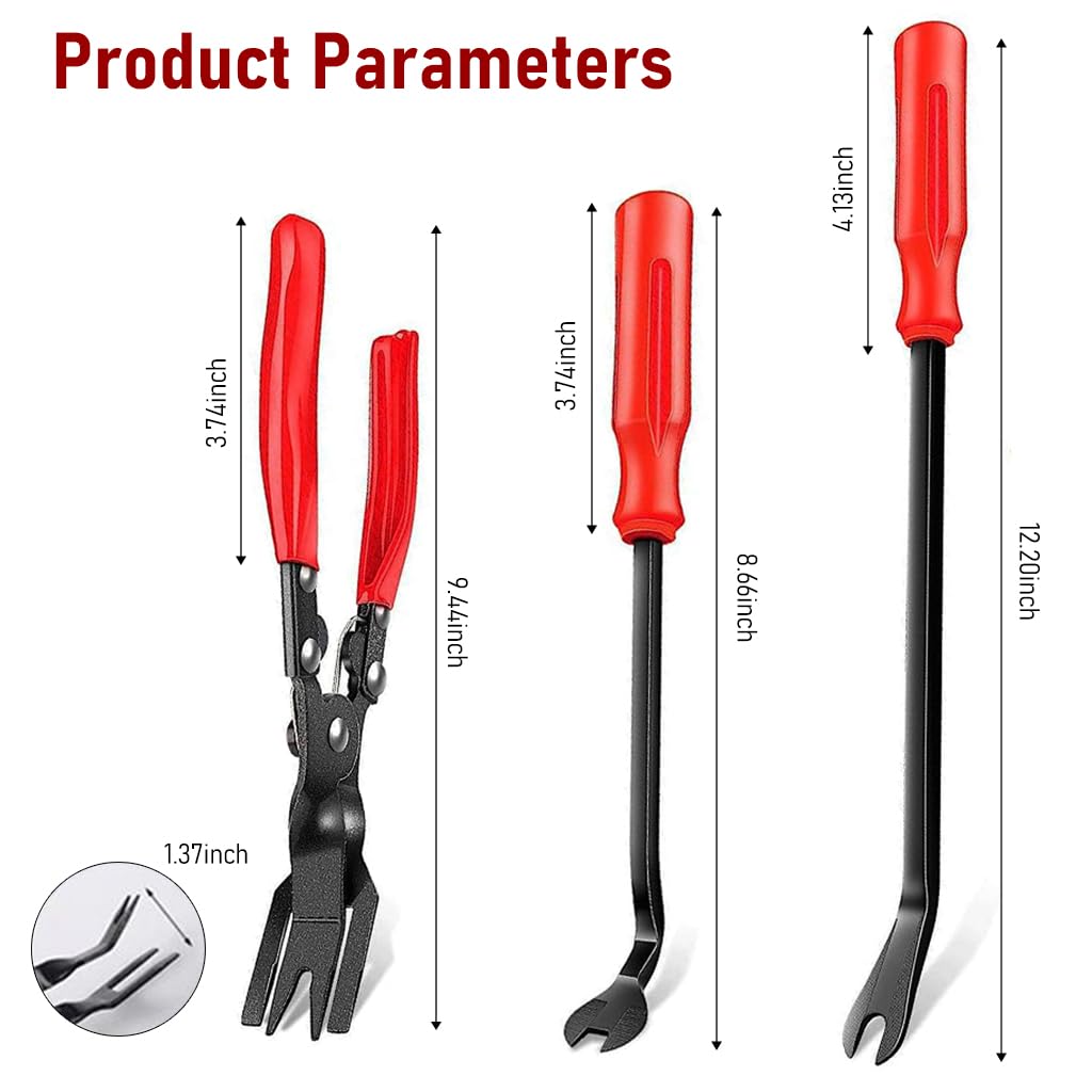 STHIRA Car Repair Tool Set for Trim and Clip Removal with Rubber Handles | 3 pcs Kit
