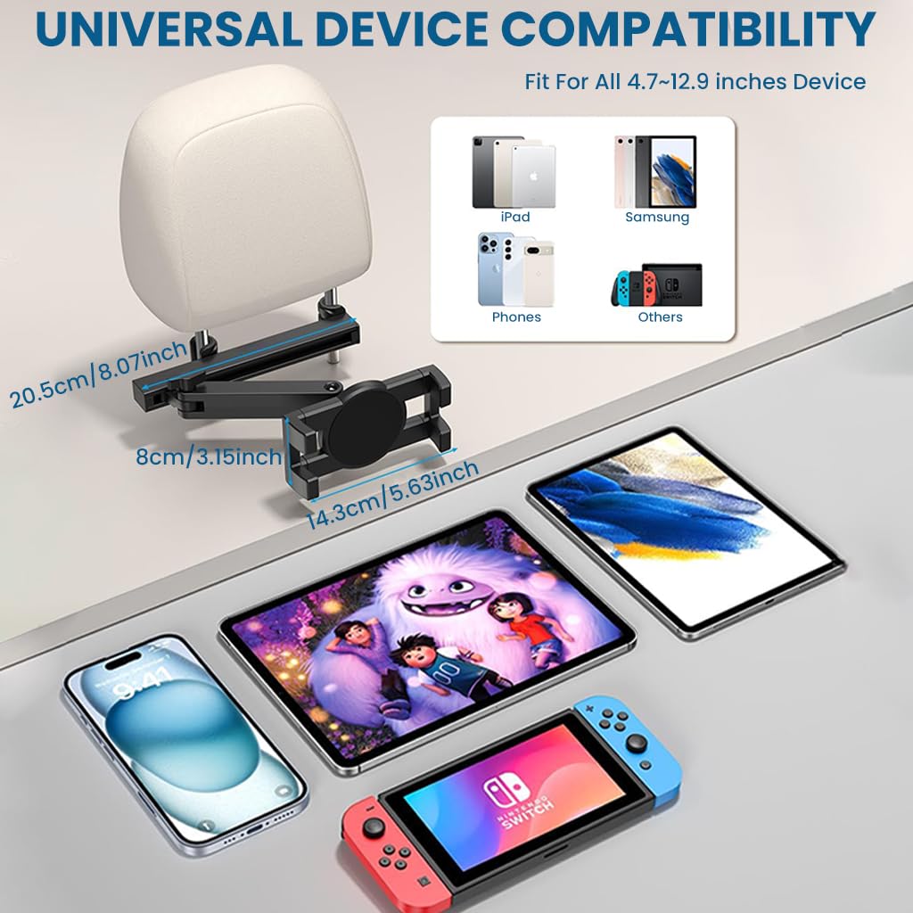 STHIRA Tablet Holder for Car Headrest with 3 in 1 Adjustable Extension Arm | 4.7–12.9 in Universal Mount