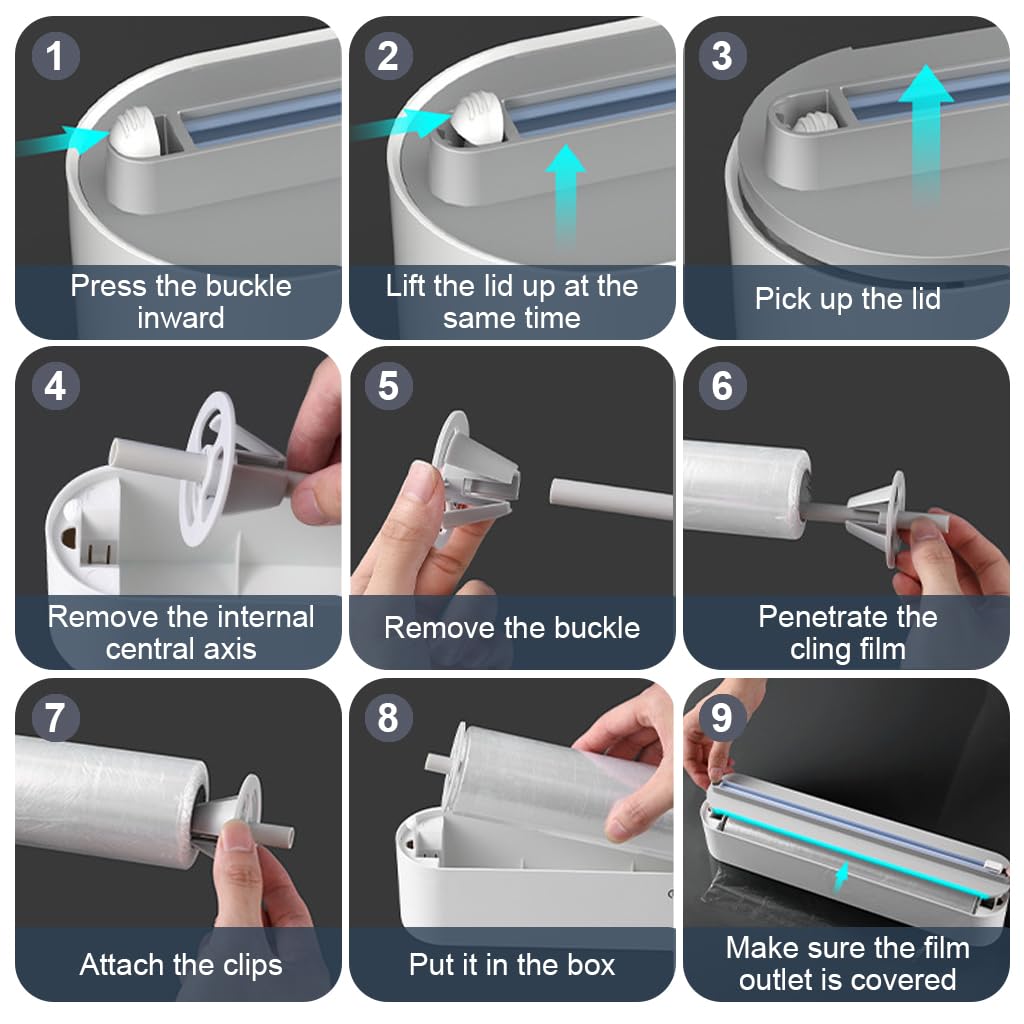 Supvox® Magnetic Plastic Wrap Dispenser with Integrated Smooth Sliding Cutter,  Refillable Cling Film, Aluminum Foil & Parchment Paper Dispenser, No Jam Plastic Wrap Dispenser, No Cling Film Includes