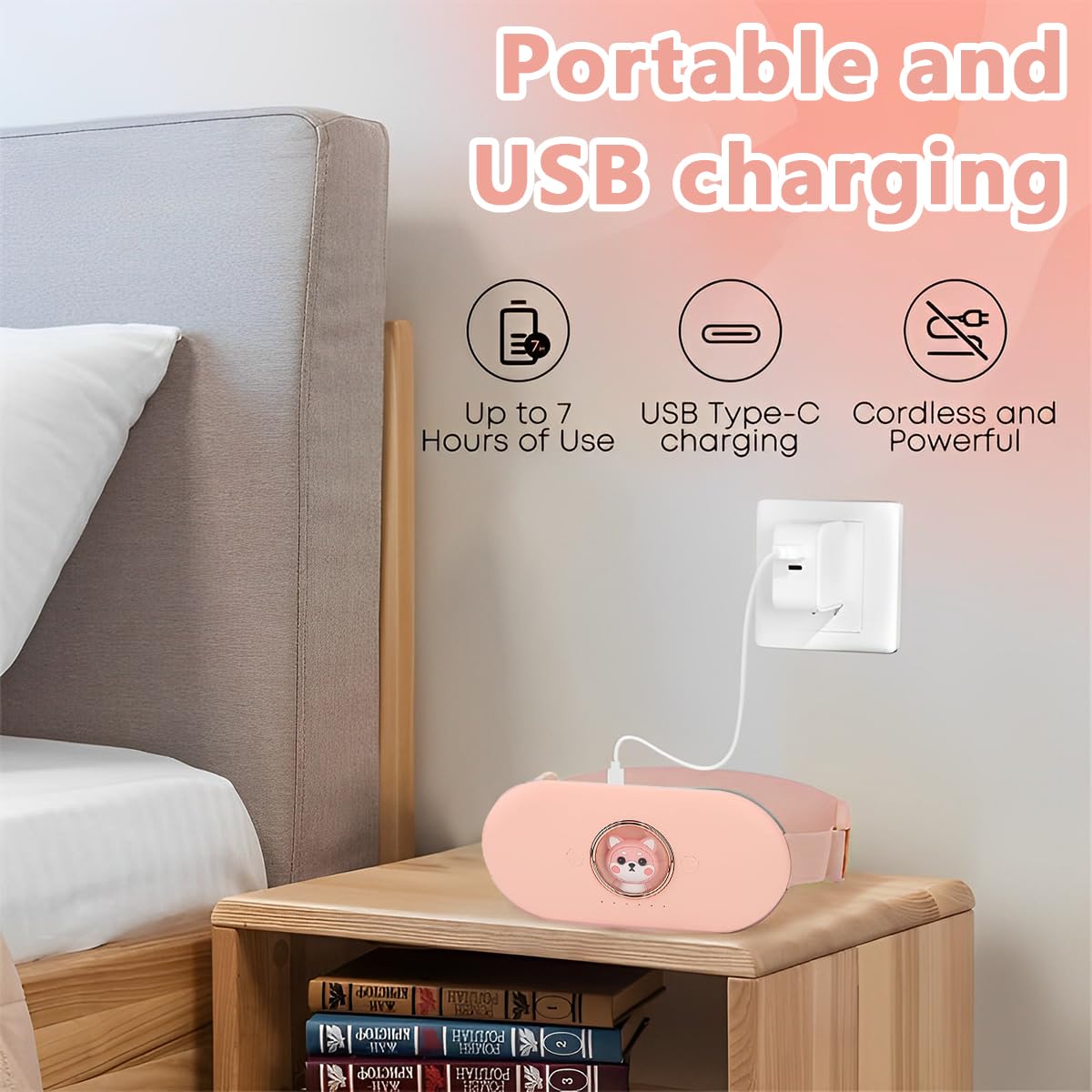 HANNEA Electric Cordless Heating Pad for Period Pain with 6 Heat Levels & 6 Massage Modes | USB Rechargeable Belly Warmer for Women