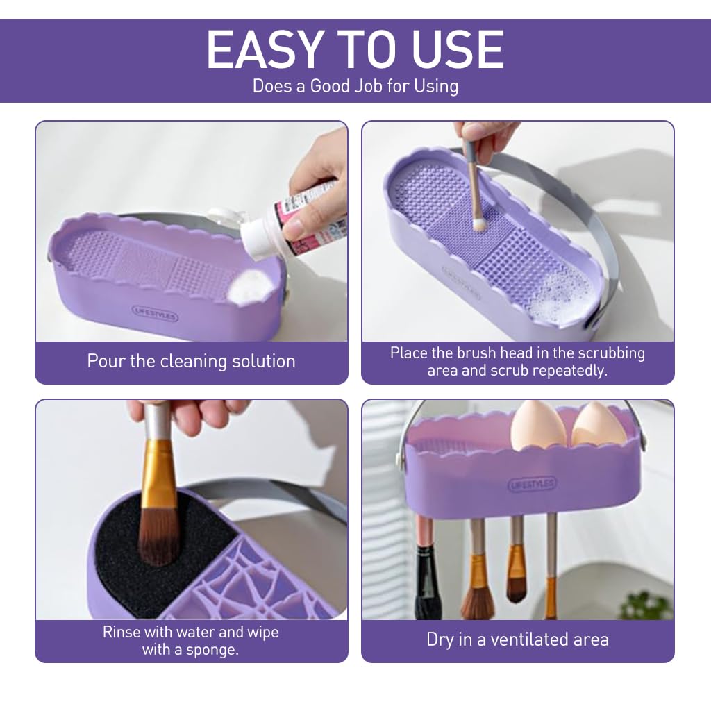 ZIBUYU Makeup Brush Cleaner for Deep Cleaning featuring Dual Side Basket with Silicone Bristles