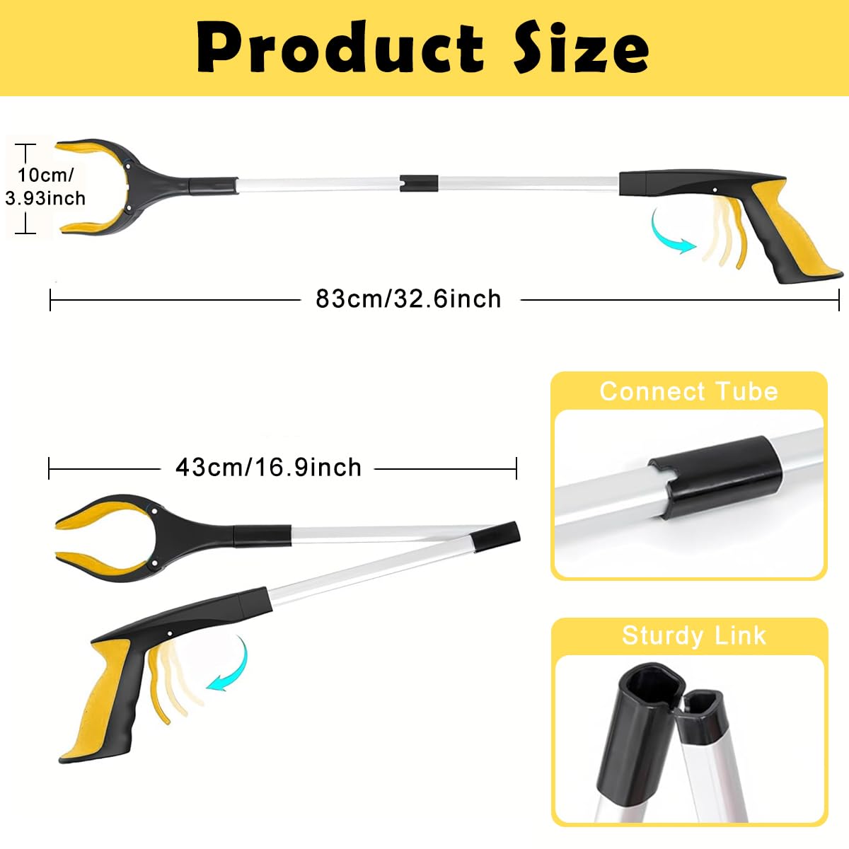 HASTHIP Grabber Reacher Tool 32.6 in for Litter Pickup with Magnet and Ergonomic Handle | Aluminum Foldable Aid for Elderly