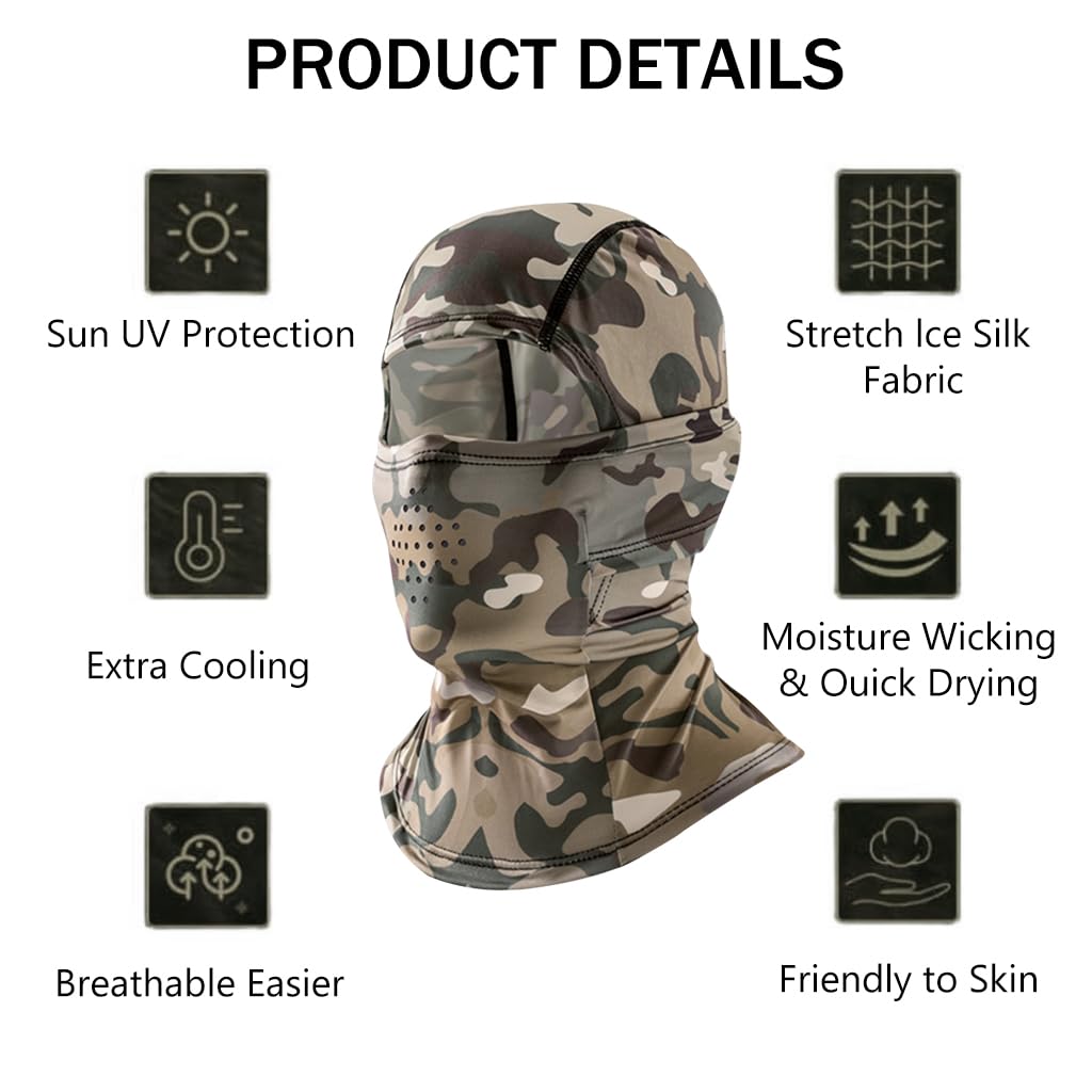 Optifit® Summer Balaclava Face Mask Quick Dry Cooling Fabric Sun Protection Outdoor Slim Balaclava Hat with Breathable Mesh Face Cover High Stretchy Balaclava Face Mask for Riding, Hiking, Camping