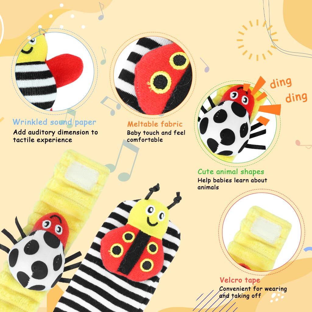 SNOWIE SOFT Baby Rattle Socks Set for Sensory Development with Cotton Wristband Toys | Gift for Infants