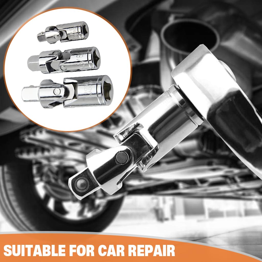 Serplex Swivel Drive Adapters Set for Ratchets featuring 3Pcs 1/4 3/8 1/2 CR-V Steel | Chrome Finish