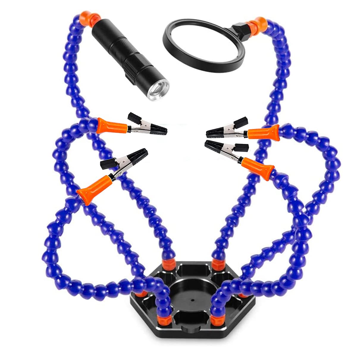 Serplex Helping Hand Soldering Vise for Assembly and Repair with 6 Flexible Arms & LED Magnifying Light