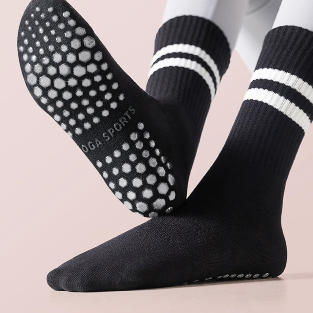 PROBEROS Yoga Socks for Women with Silicone Grip and Anti Odor Cotton | 2 Pairs Black White