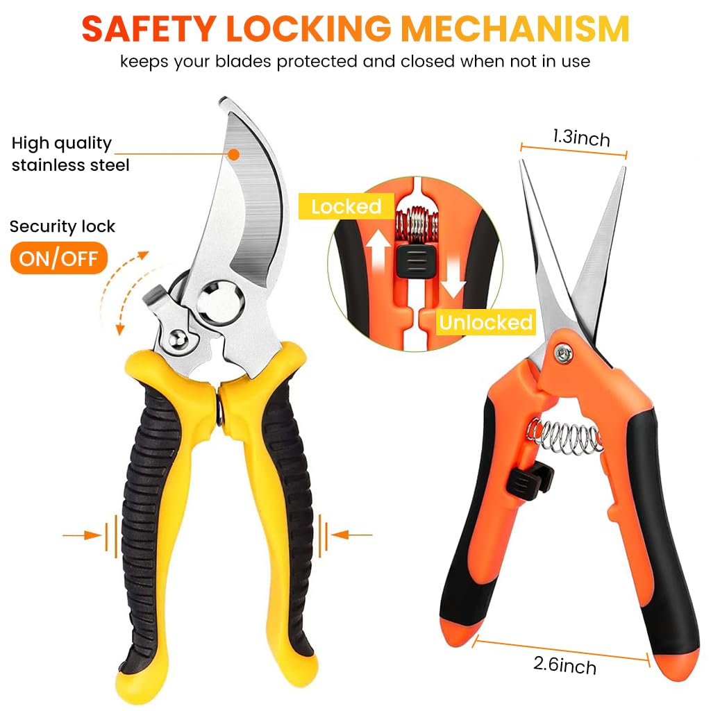 Supvox Gardening Scissor Set for Home Garden with 3Pcs 20cm Stainless Steel Shears | Plant Pruning Tools