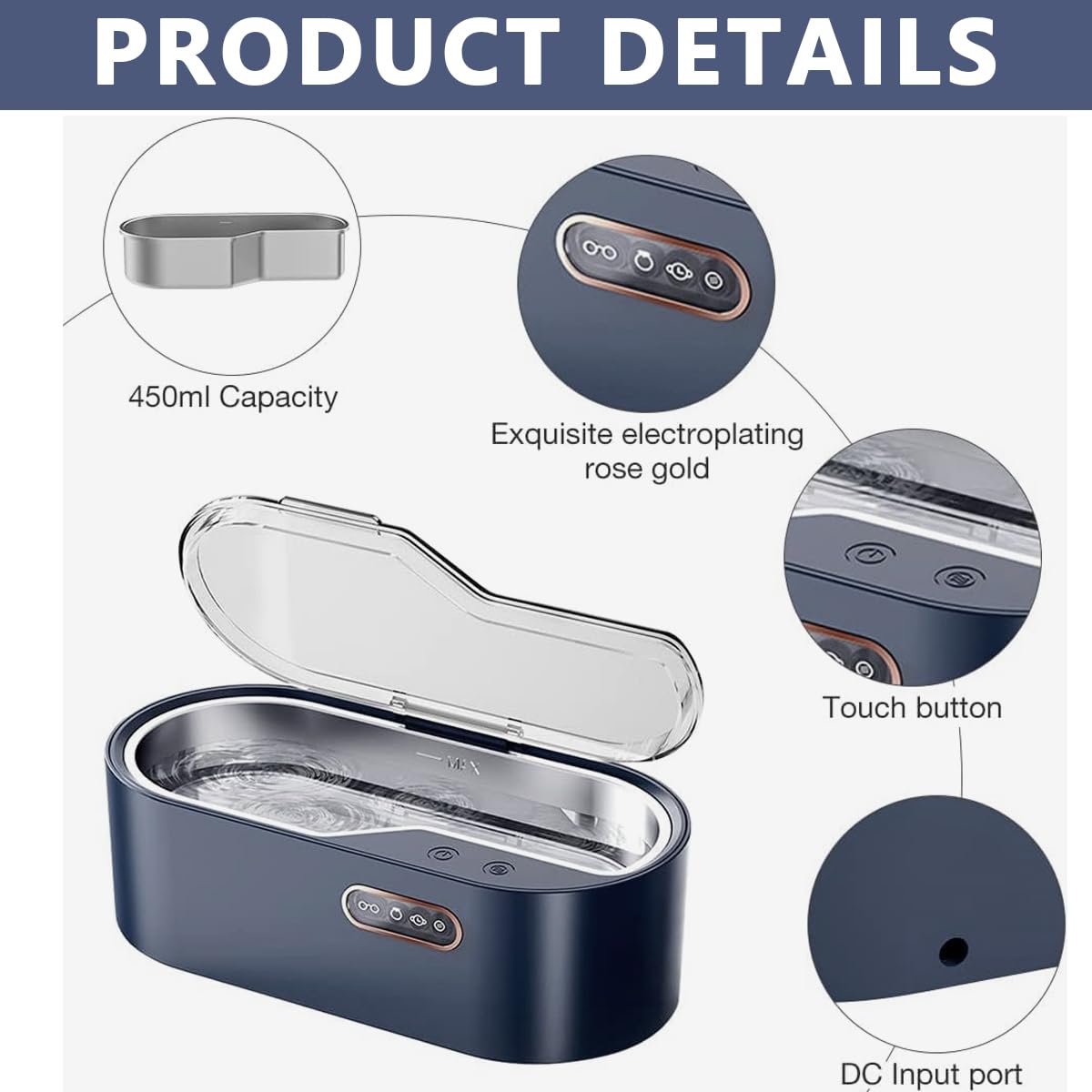 Serplex Ultrasonic Jewelry Cleaner for Dentures and Eyeglasses with 45000 Hz Power | SUS 304 Stainless Steel 450 ml Chamber