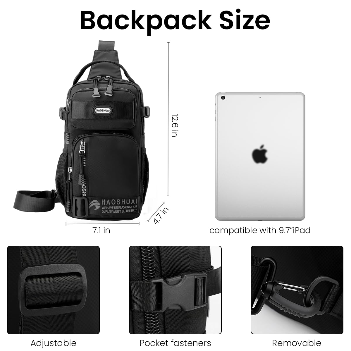 GUSTAVE Sling Bag for Men with Adjustable Strap and Handle 20x3x34cm Nylon Black | Travel and Outdoor Crossbody