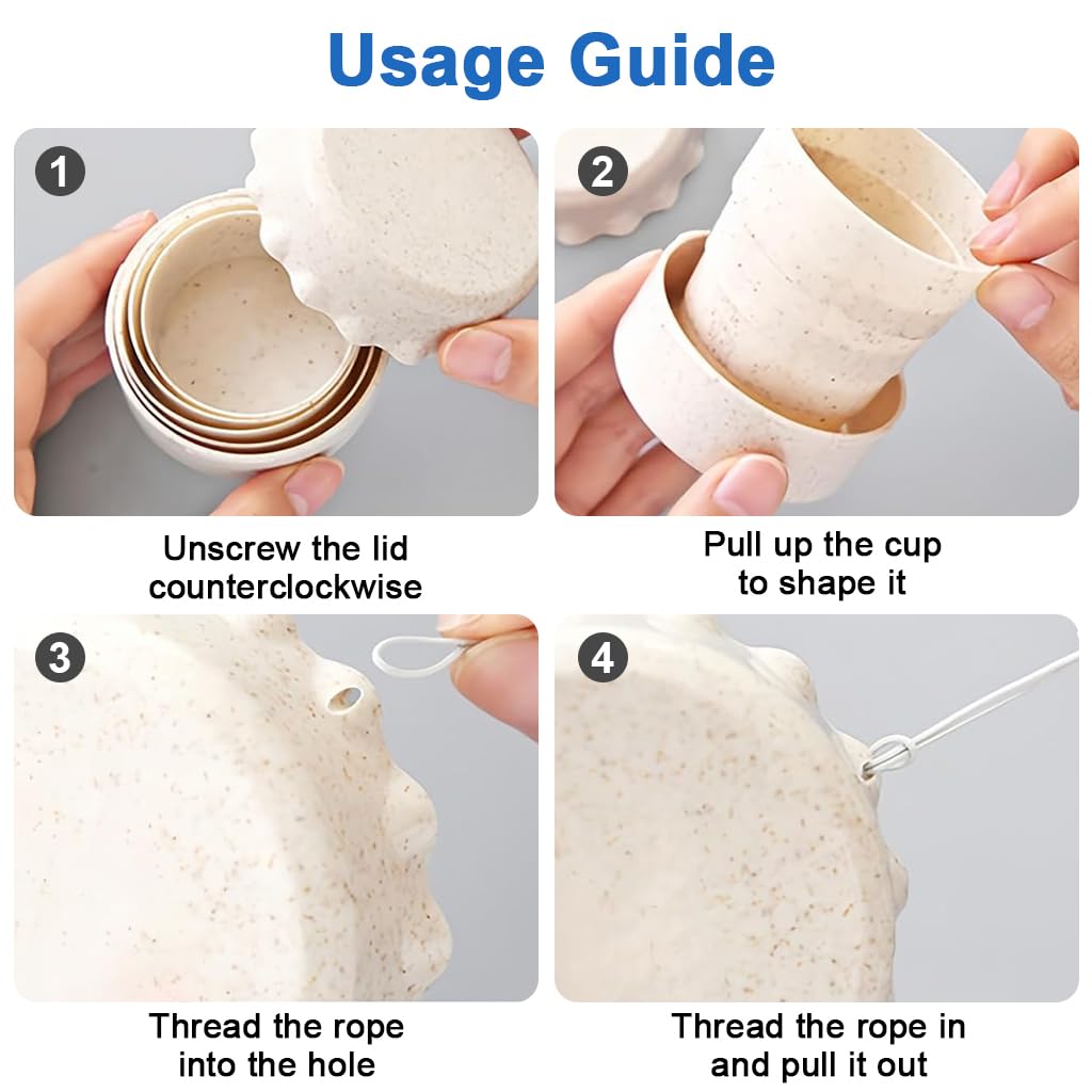 HASTHIP Collapsible Cup for Travel with Lid and Lanyard | 3 Pack Silicone Reusable Cups