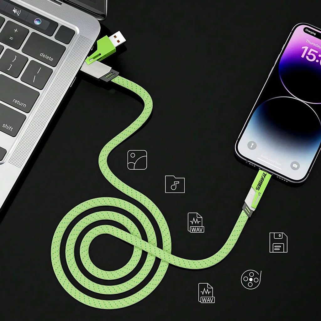 ZORBES 4 in 1 USB C Fast Charging Cable with PD 65W & 480Mbps Data Transfer | Green