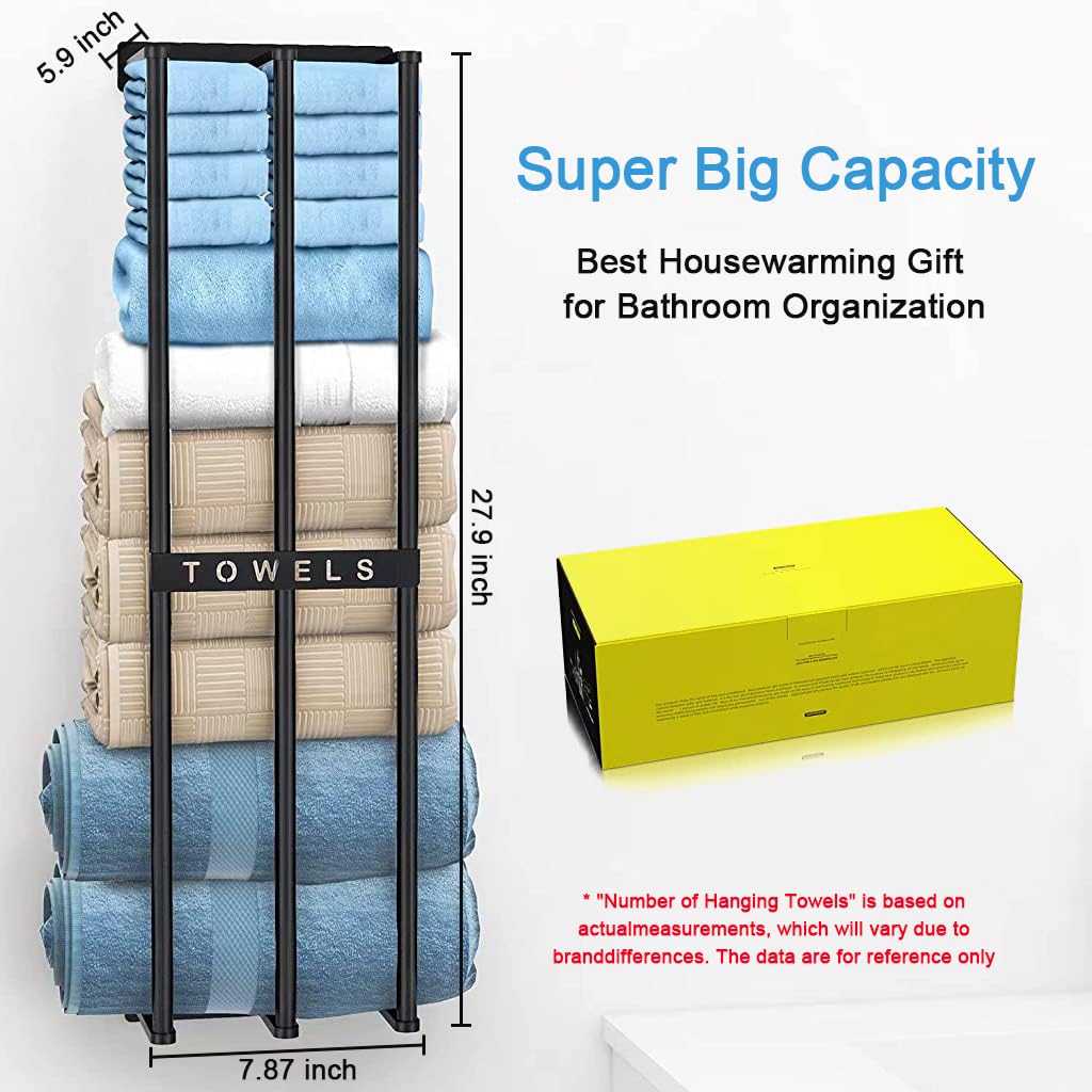 HASTHIP Towel Rack for Bathroom with 3 Bar Design and 28 x 7.9 in Capacity | Black Wall Mounted Holder