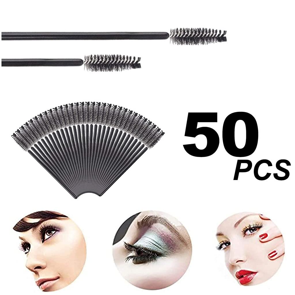 MAYCREATE  50 Pcs Eyelash Brush Mascara Wands Black Eyelash Brushes for Eyelash Extension Eyebrow Applicator Cosmetic Makeup Brush Tool Kits