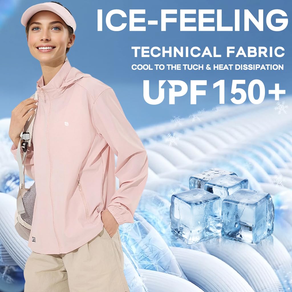 Zibuyu Women’s Sun Protection Jacket with UPF 150 Shield and Detachable Hat, Pink L