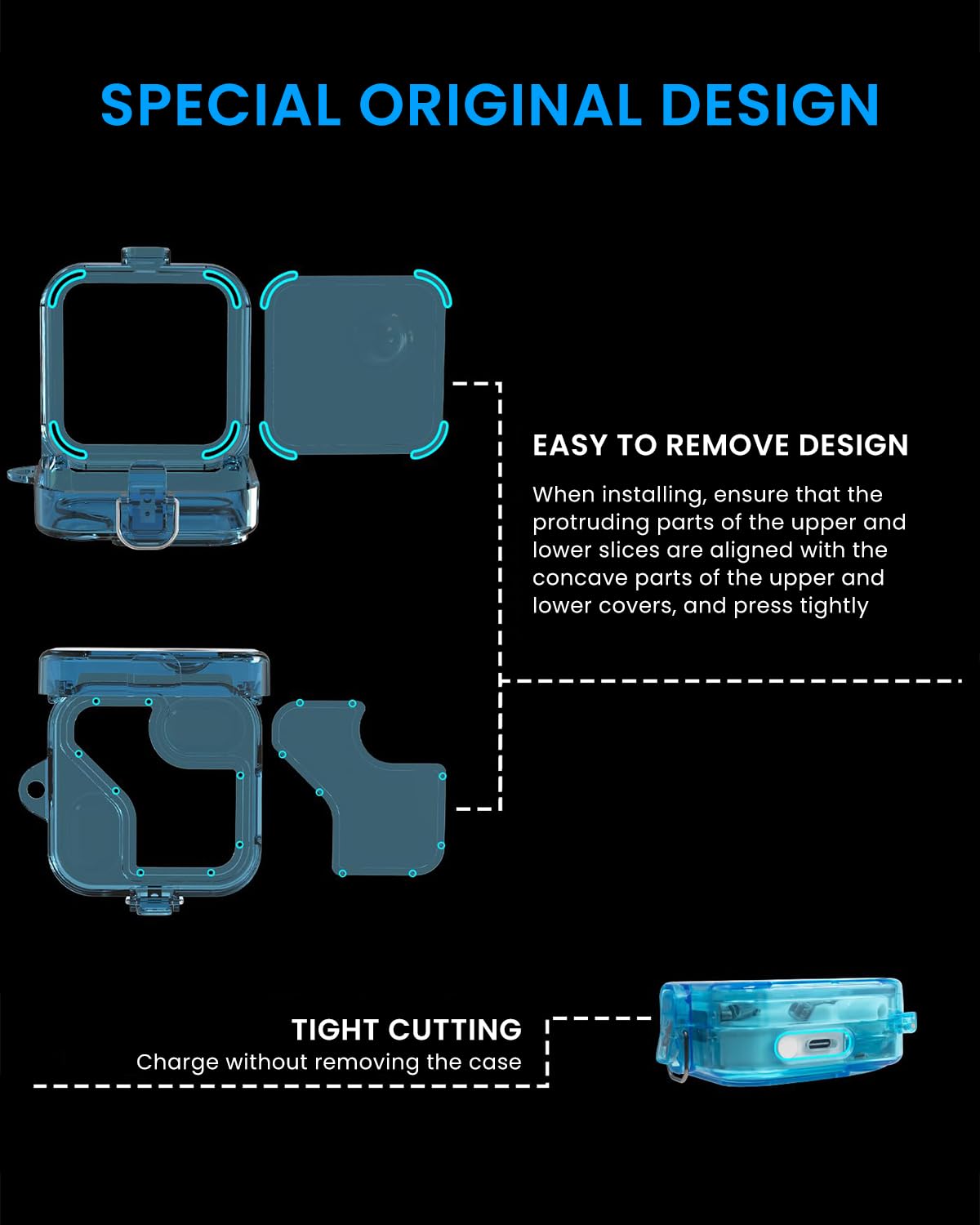 ZORBES PC Cover for Nothing Ear 2 Charging Case with Safety Lock and Lanyard | Semi‑Transparent Blue Protective Shell