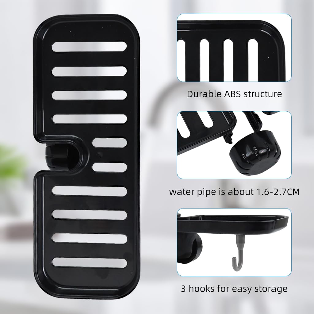 Supvox Kitchen Sponge Holder for Sink Organization with 3 Hooks and ABS Drain Rack | Faucet Mount