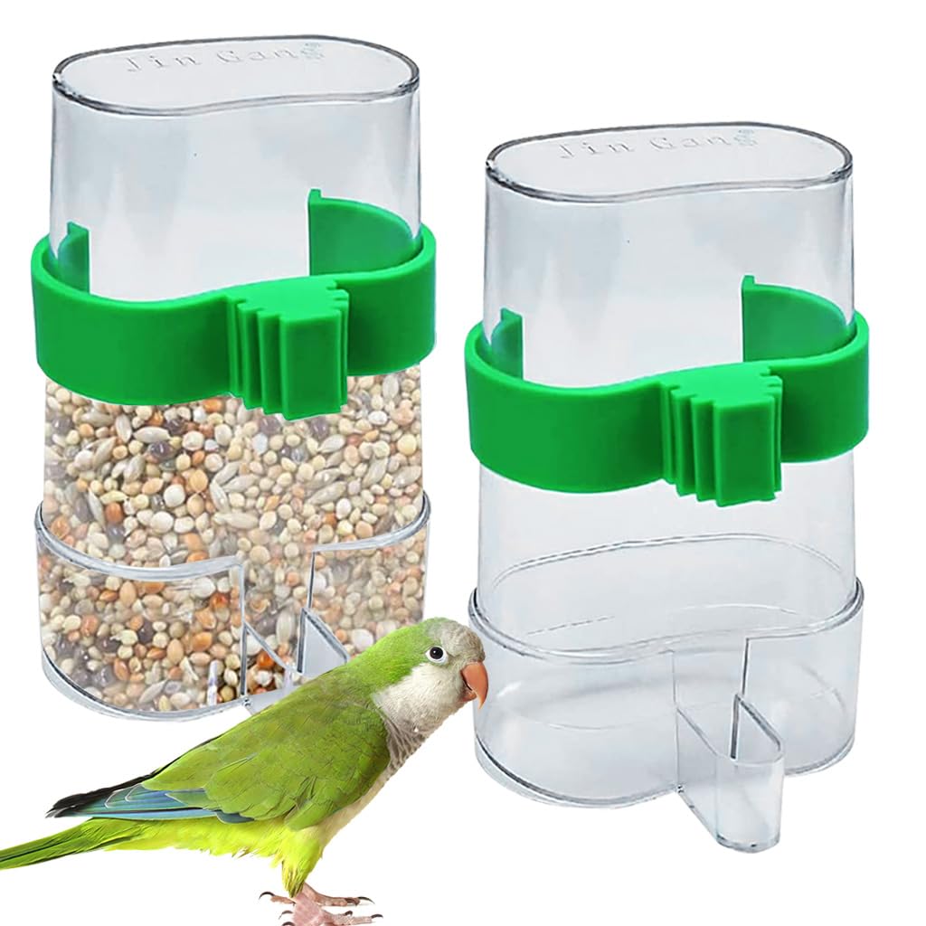 Qpets® Bird Feeder for Cage 2Pcs Bird Feeder Transparent Bird Feeder for Dry Food or Water Universal External Bird Feeder for Cage Large Capacity Bird Feeder for Parakeet