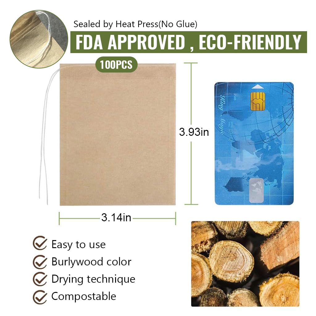 HASTHIP Disposable Tea Filter Bags for Loose Tea with Drawstring Leak Proof Design Pack of 100