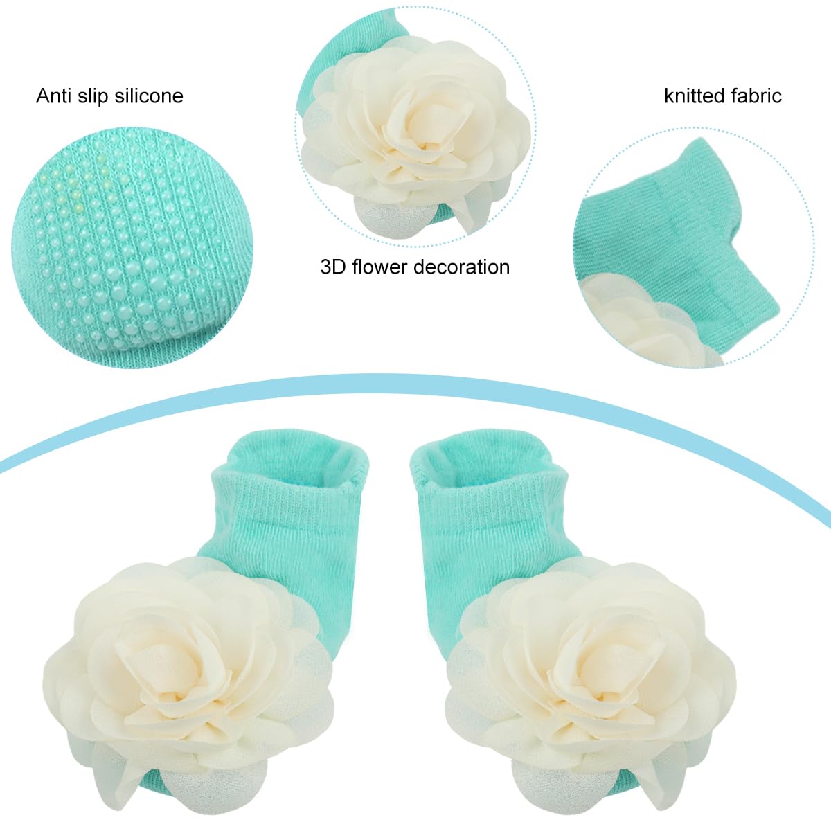 SNOWIE SOFT Chiffon Flower Hair Bands for Baby Girl and Socks Set in Blue | Soft Breathable Nylon Gift for Newborns