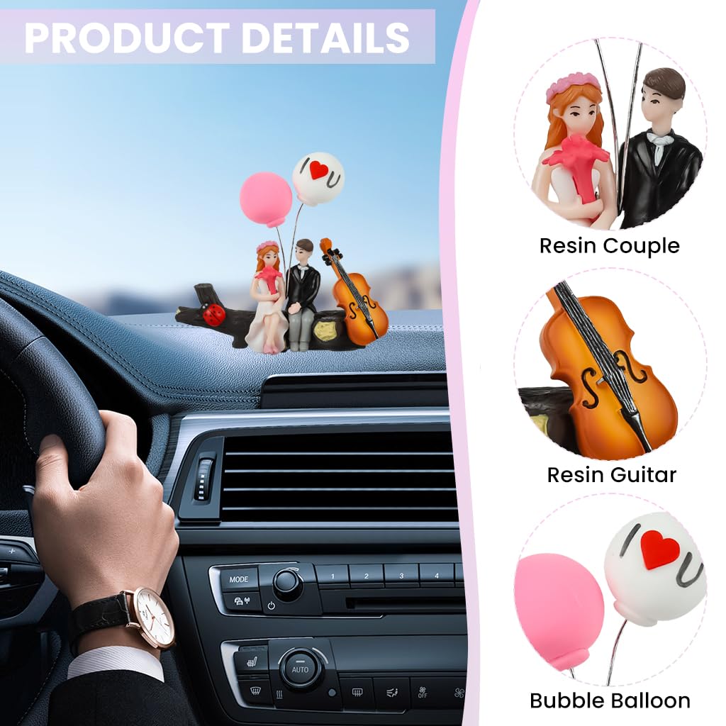 Zibuyu Cute Cartoon Car Decoration for Dashboard featuring Seamless Tape | 10x9x3cm Resin Couple Figurines