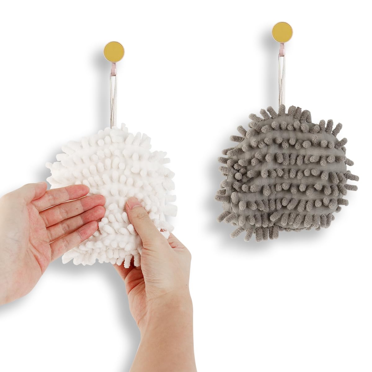 Supvox® 2 Pcs Fuzzy Ball Hand Towel Soft Fast Drying Bath Hand Balls Towels Microfiber Hand Towel Set for Bathroom Kitchen (White and Gray)