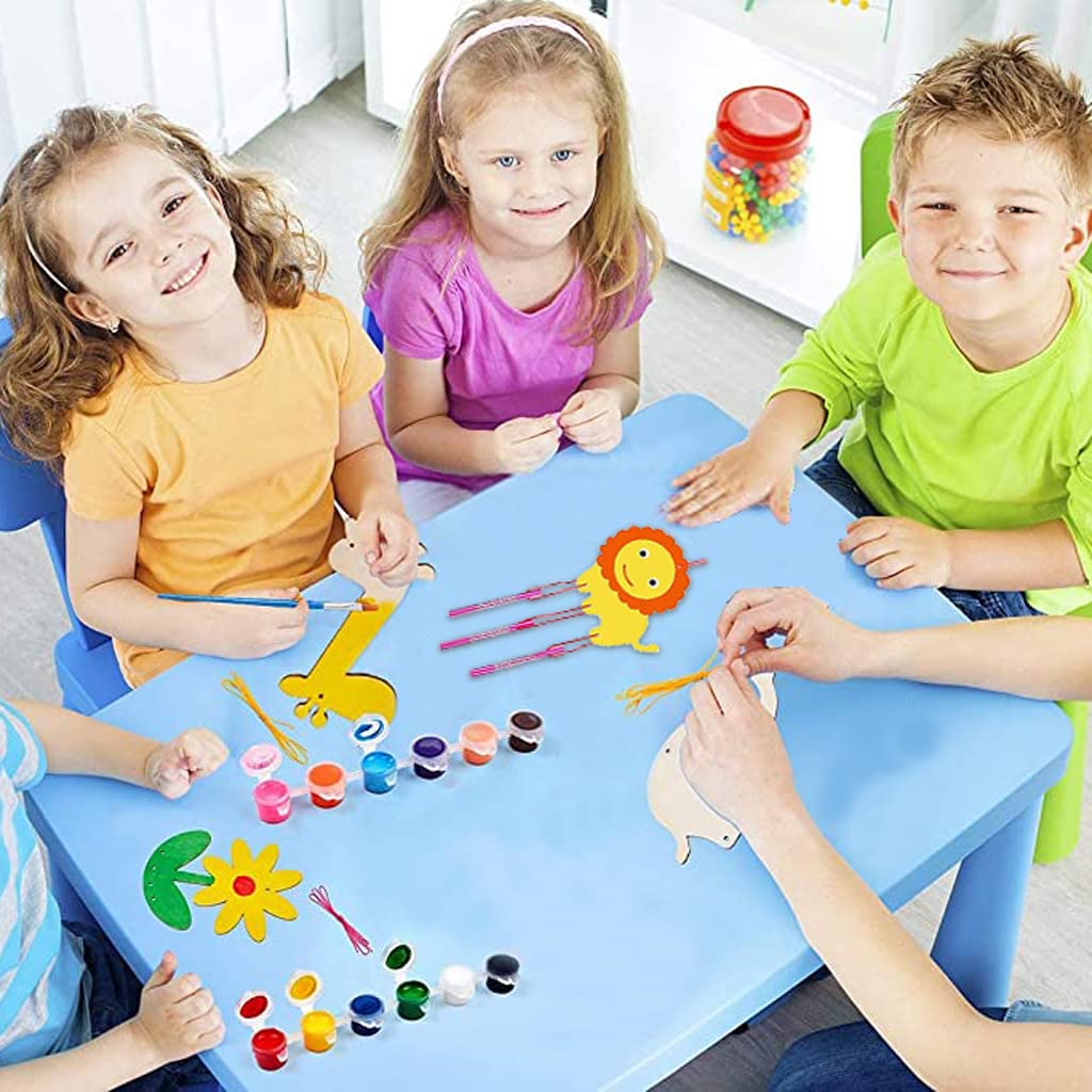 SNOWIE SOFT Garden Wind Chime Kit for Kids with 4 Pcs Wood Chimes and 50 Eye Stickers | DIY Painting Craft Gift