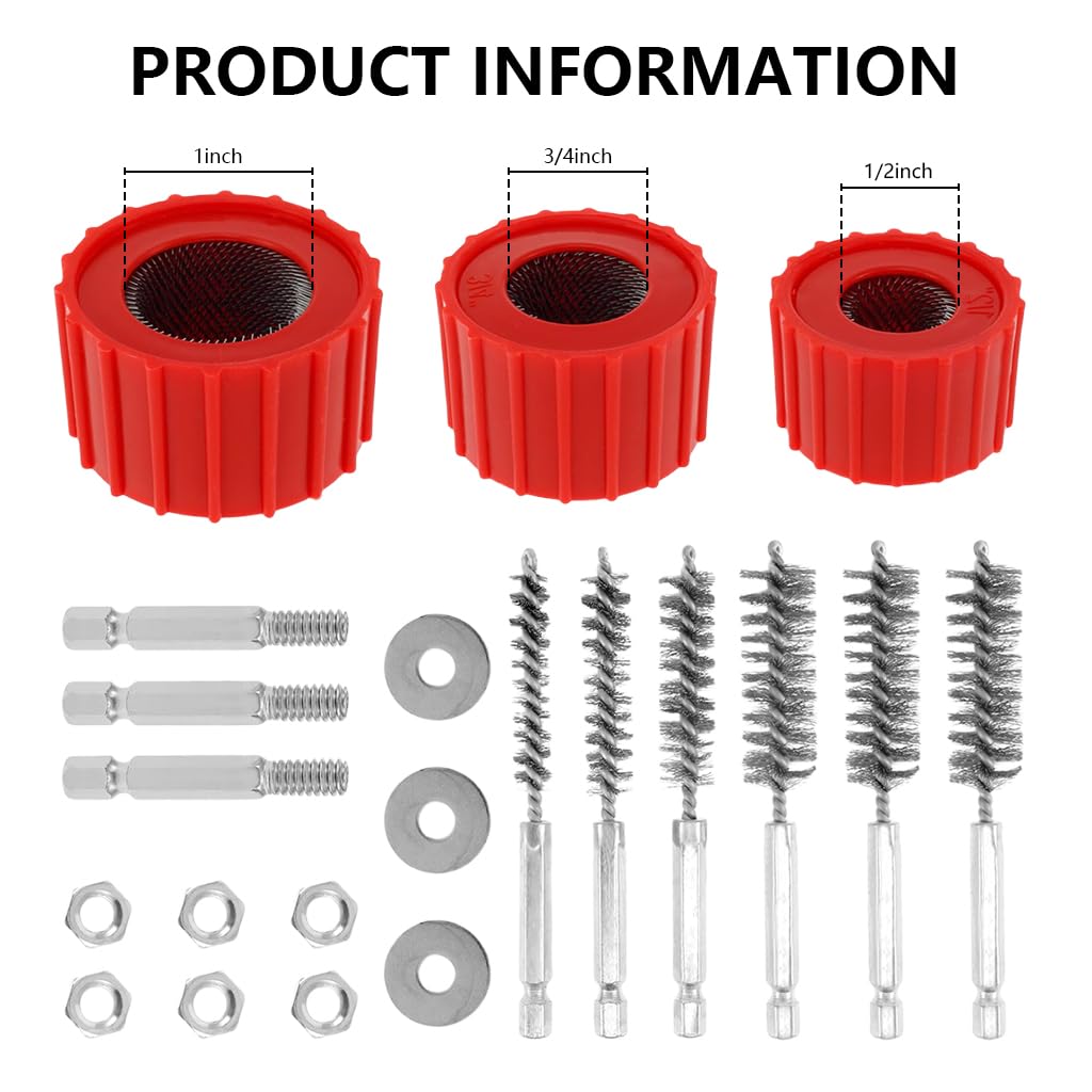 Serplex Copper Pipe Cleaner for Drill 9 Piece Set with Stainless Steel Wire Brush | Cleans Copper Bronze and Brass Tubes