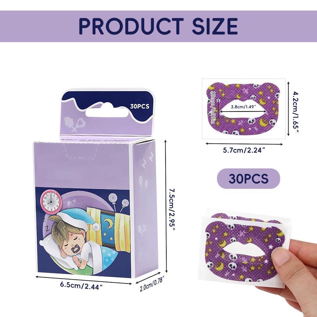 ZIBUYU Sleeping Mouth Tape for Kids with 30 Counts and Contoured Shape | Hypoallergenic Non-Woven Fabric Featuring Cartoon Panda Print